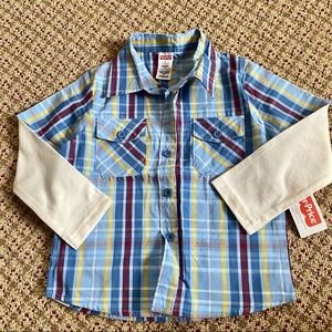 New Fisher Price Toddler Boy Plaid Button Shirt 3T